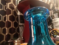 Blue Demijohn Studio Blown Glass Large bottle Crackled Bottom Polished Pontil