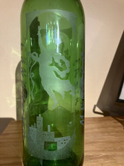 Beautiful Hand Etched Wine Bottle With City Skyline and Whimsical Figures