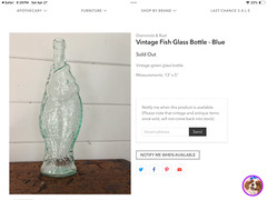 VINTAGE BLUE GREEN FISH ITALIAN GLASS BOTTLE WINE BOTTLE DECANTER w/ STOPPER 14&Prime;