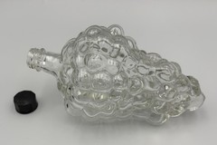Vintage Clear Glass Grape Cluster Figural Bottle Decanter with Black Screw Cap