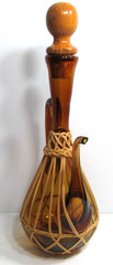 Vintage Hand-Crafted Glass Porron Pitcher Decanter Amber Rattan Spain 15 3/8&Prime; T