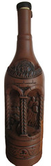 Kindzmarauli Georgian Ceramic Clay Red Wine Bottle [empty] w/ 3D Design w/Cork