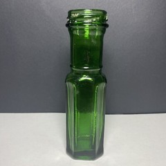 Vintage Emerald Green Glass Long Neck Bottle Square Base 6”
