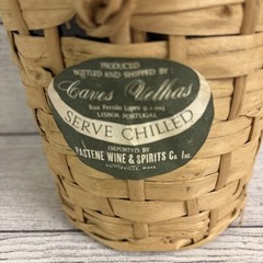 Vintage Wicker Covered Clear Wine Bottle with Rattan Handle Avelar Rose!!!