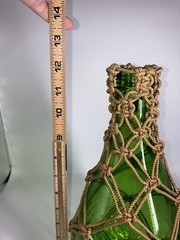 Macrame Wrapped Glass Wine Bottle Green Grapes Textured Gorgeous Half Gallon