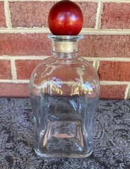 Vtg VINPOL Nalewka Babuni Clear Glass Decanter w/ Red Wood Stopper Large 750ml