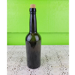 Antique 1800s – 1900s Blown Wine Liquor Dark Green Glass Bottle 10&Prime; Tall w/ Cork