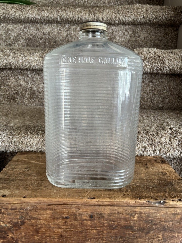 Vintage Clear Ribbed Glass 1/2 Gallon Wine Bottle