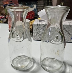 2 Clear Glass Wine Carafes 9.75&Prime; Dented Bottom Paul Masson Vintage Collectible
