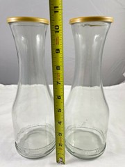 Paul Masson Wine Carafe Bottle w/ Lid Set of 2 Clear Glass 11&Prime; Empty