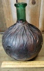 Vintage Leather Wrapped Wine Decanter Made in Italy Green Glass 8&Prime; Tall