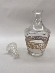 Vintage Retro Clear Decanter Wine Whisky Gold Trim Glass Bottle France