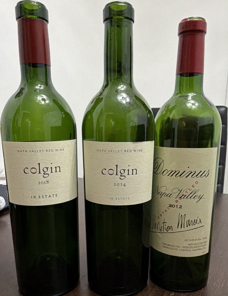 Colgin IX Estate 2014 & 2018 + Dominus 2012 Empty Wine Bottles 750 mL