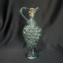 Vintage Pinord Mid-Century Grape Cluster Glass Decanter Bottle Sturdy W/ Handle
