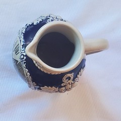 German Stoneware Bernkastel-Kues Wine Jug Cobalt Blue & White 6 Inch Tall