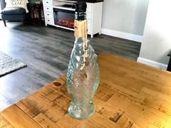 VINTAGE BLUE GREEN FISH ITALIAN GLASS BOTTLE WINE BOTTLE DECANTER w/ STOPPER 14&Prime;
