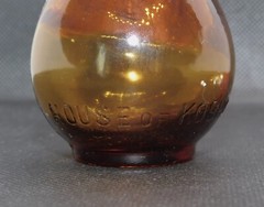 Vintage Small Amber Glass Bottle House of Kashu Japanese Plum Wine w/ Label, Lid