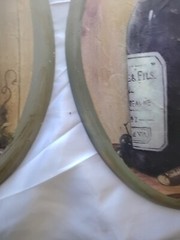 A Pair Of Vtg. Oval Convex Wine Bottle Grapes Wine Glass LG. 15&Prime;X10.5&Prime; Wood.
