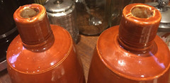 Two Brown Stoneware Vintage Beer / Wine Bottles