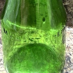 Vintage M LAMONT VINEYARDS 2/5 Pint Green Glass Empty Wine Cruets Bottles.