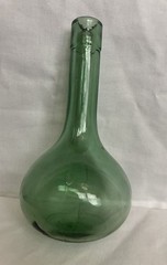 Vintage 7”-Hand Blown Green Glass Round Bottom Wine Bottle!