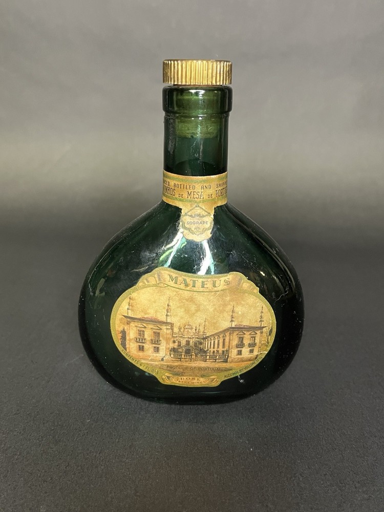 Vintage Empty Green Glass Mateus Rose Wine Bottle 6.1 fl. oz. Frontier Airlines.