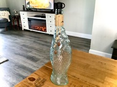 VINTAGE BLUE GREEN FISH ITALIAN GLASS BOTTLE WINE BOTTLE DECANTER w/ STOPPER 14&Prime;