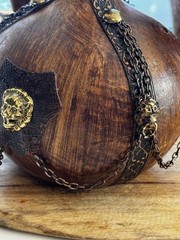 VTG Italian Leather Wrapped Green Glass Decanter W/ Lion Head & Chain -Barware!
