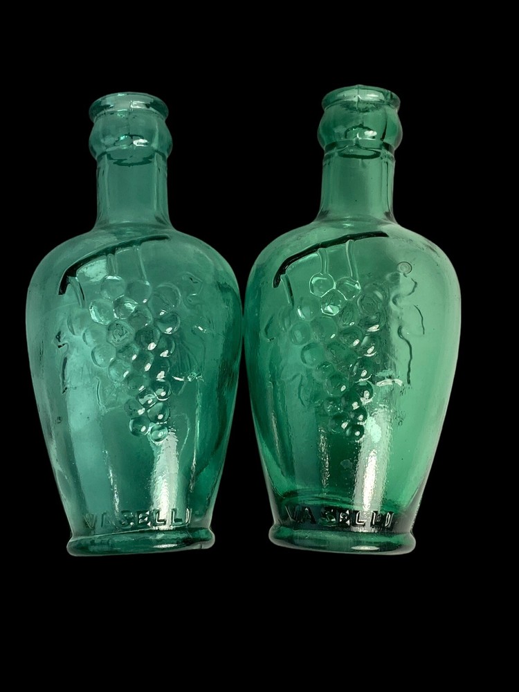 Vtg Cantine Vaselli Orvieto Clear Blue Green Wine Bottle 6&Prime; tall Orvieto