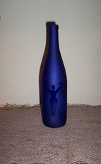 BLU FROSTED VACATION DESTINATION WINE BOTTLE / HOLE IN BACK FOR STRAW LIGHTS