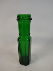 Vintage Emerald Green Glass Long Neck Bottle 8 Sided Base 6” Capers 1880s