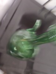 VTG HAND BLOWN GREEN GLASS WINE BOTTLE DECANTER WITH ICE CHAMBER FROM ITALY