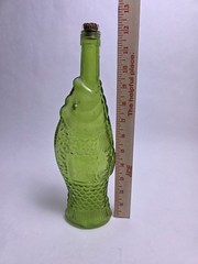 1970s Vintage Green Glass Fish Shaped Wine Bottle Decanter Beautiful