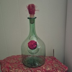 Vintage Italian Demijohn Green Glass Wine Decanter with Plugs and Ice Chamber