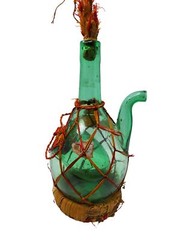 Vintage 1950s attoria di matalto Italian Green Glass Wine Carafe With Wicker & S