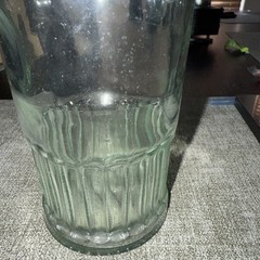 La Mediterranean Blown Teal Glass Wine Bottle W/Cork Embossed Grapes