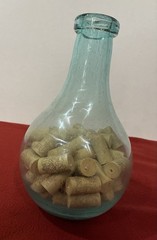 Vtg Aqua Glass Demijohn Large Oval Bottle Jug 11” with Corks Air Bubbles Rare🩵