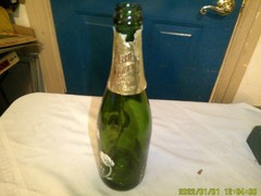ERRIER-JOUEY EMPTY GREEN GLASS CHAMPAGNE BOTTLEPAINTED FLOWERS SCENE