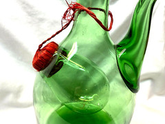 Vintage Hand Blown Green Glass Wine Decanter With Ice Chamber