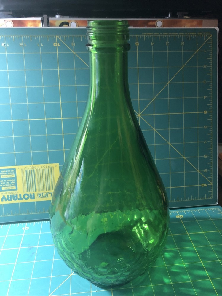 Vintage Embossed Grapes Green Glass Half Gallon Wine Bottle ~ EMPTY