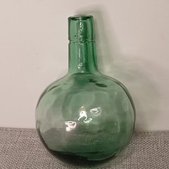 Vintage Embossed Mni Green Glass Wine Decanter Bottle Round Bottom Flask