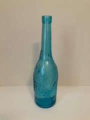 AM Turquoise Embossed Grapes and Leaves Glass Wine Bottle 11 3/4&Prime; Tall