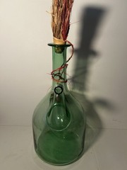 Vtg. Italian Hand Blown Green Glass Wine Decanter w/ice Chamber Stopper 13&Prime; MCM