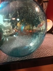 Blue Demijohn Studio Blown Glass Large bottle Crackled Bottom Polished Pontil