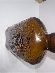 Vintage 1930&rsquo;s Brown Embossed Grape & Leaf & Vine One Pint Wine Bottle Wine Oval