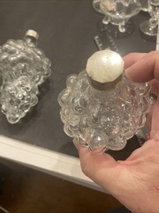 VTG CLEAR GLASS GRAPES CLUSTER SHAPED WINE BOTTLE DECOR DECANTER Set Of 2 Pp