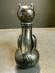Seguso Bischoff Black Cat Glass Wine Bottle Italy 6.5&Prime; x 3.75&Prime; x 2.25&Prime; Very Good