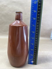 Vintage Lancers Ceramic Wine Bottle Vase Stoneware Portugal Glazed Red/Brown 9&Prime;H