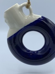 Pottery Face Wine Decanter Jug Circle Round Carafe Glazed Dipped Blue White