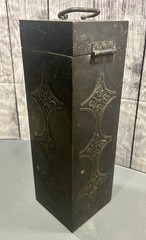 Old Vintage Wine Bottle Box Dark Brass and Wood Elegant Collectible Piece India